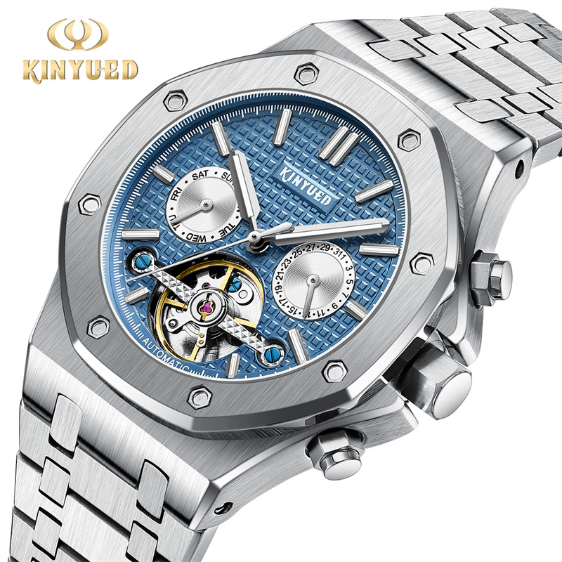 Tourbillon Movement Watch - KINYUED Brand Fashion Blue Mechanical Watch