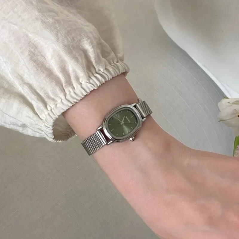 Quiet Luxury Watch - Small Oval Dial Green Watch Simple