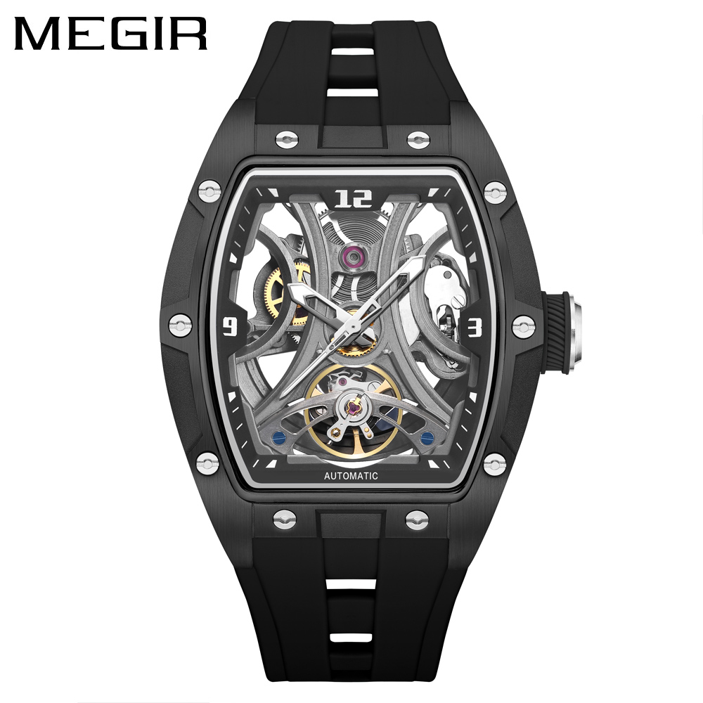 MEGIR 2245 Tonneau Skeleton Au - Tourbillon Movement Watch 评论和价格