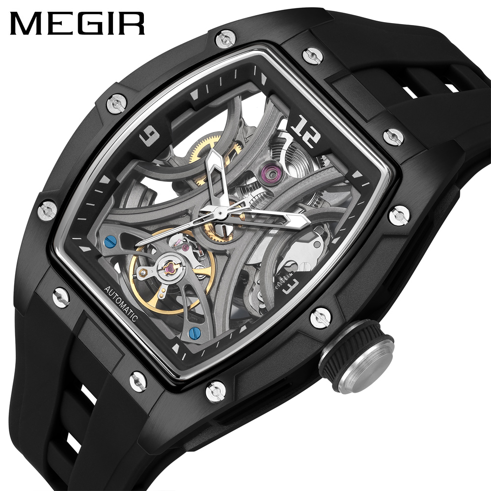 MEGIR 2245 Tonneau Skeleton Au - Tourbillon Movement Watch 评论和价格