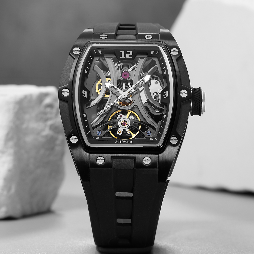 MEGIR 2245 Tonneau Skeleton Au - Tourbillon Movement Watch 评论和价格