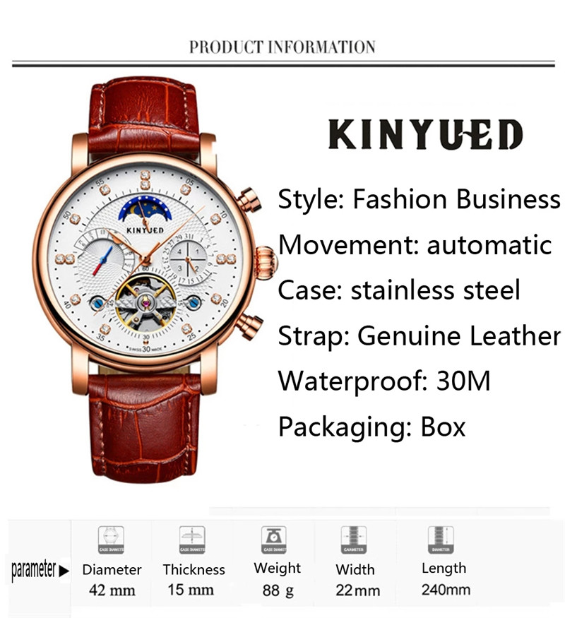 Luxury Brand KINYUED Automatic - Tourbillon Movement Watch 评论和价格