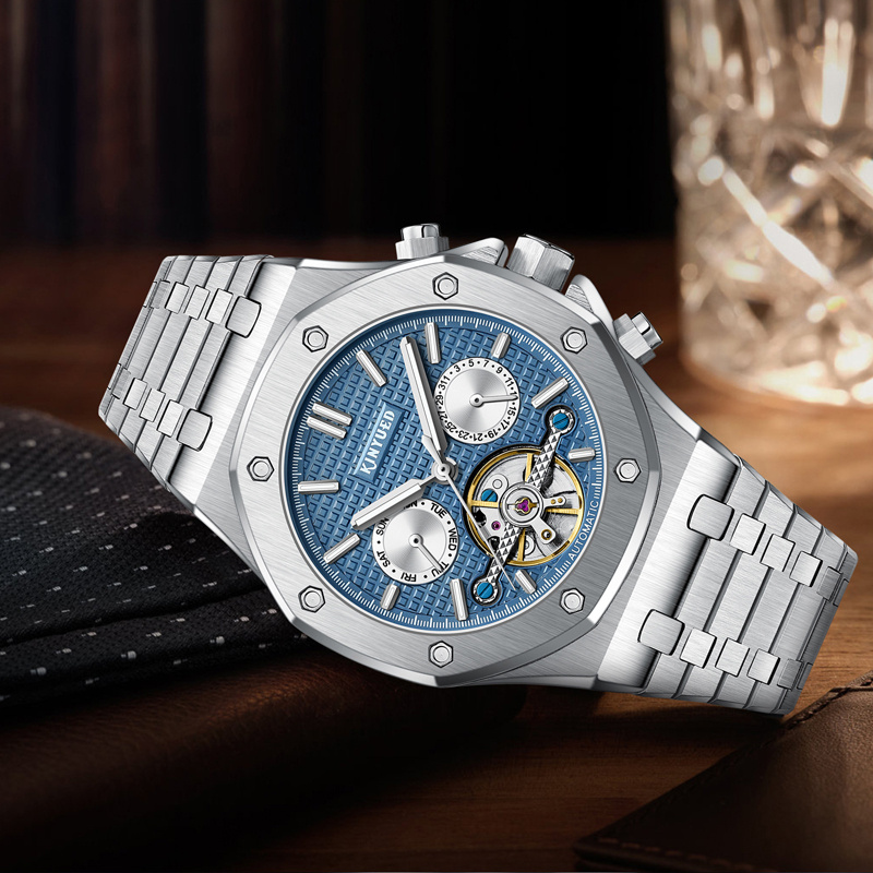 KINYUED Brand Fashion Blue Mec - Tourbillon Movement Watch 评论和价格