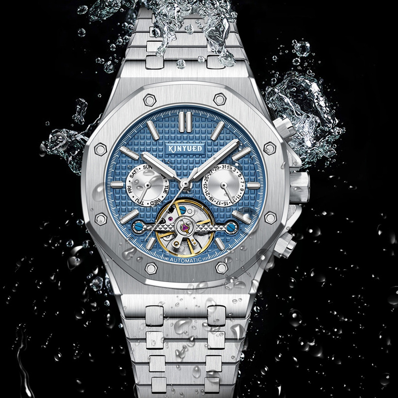 KINYUED Brand Fashion Blue Mec - Tourbillon Movement Watch 评论和价格